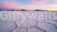 Salt Flats Serenity Wall Mural with pastel sky, hexagon salt crust, and distant peaks