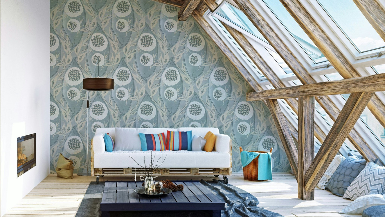 Samarkande No. 4 wallpaper with pale aqua tones

