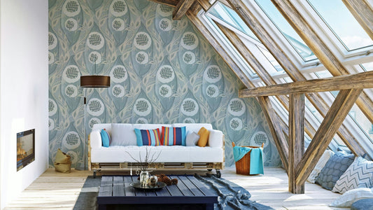 Samarkande No. 4 wallpaper with pale aqua tones

