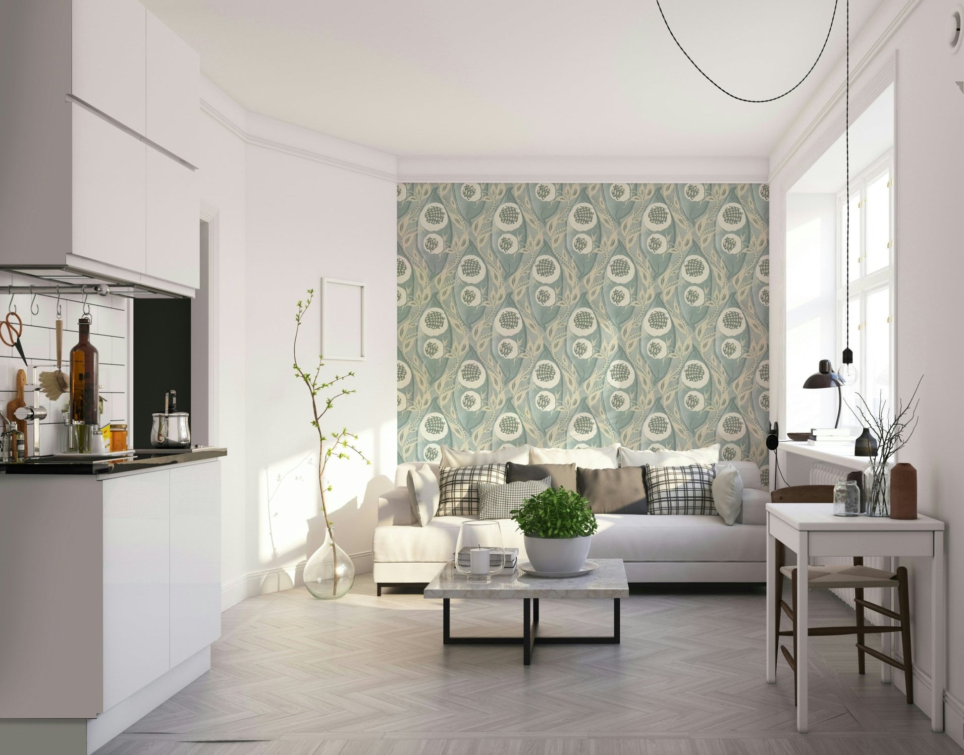 Teal and grey Samarkande No. 4 wall covering


