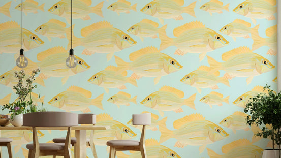 Detailed hand-drawn Sand Bream fish print wallpaper, GD2180