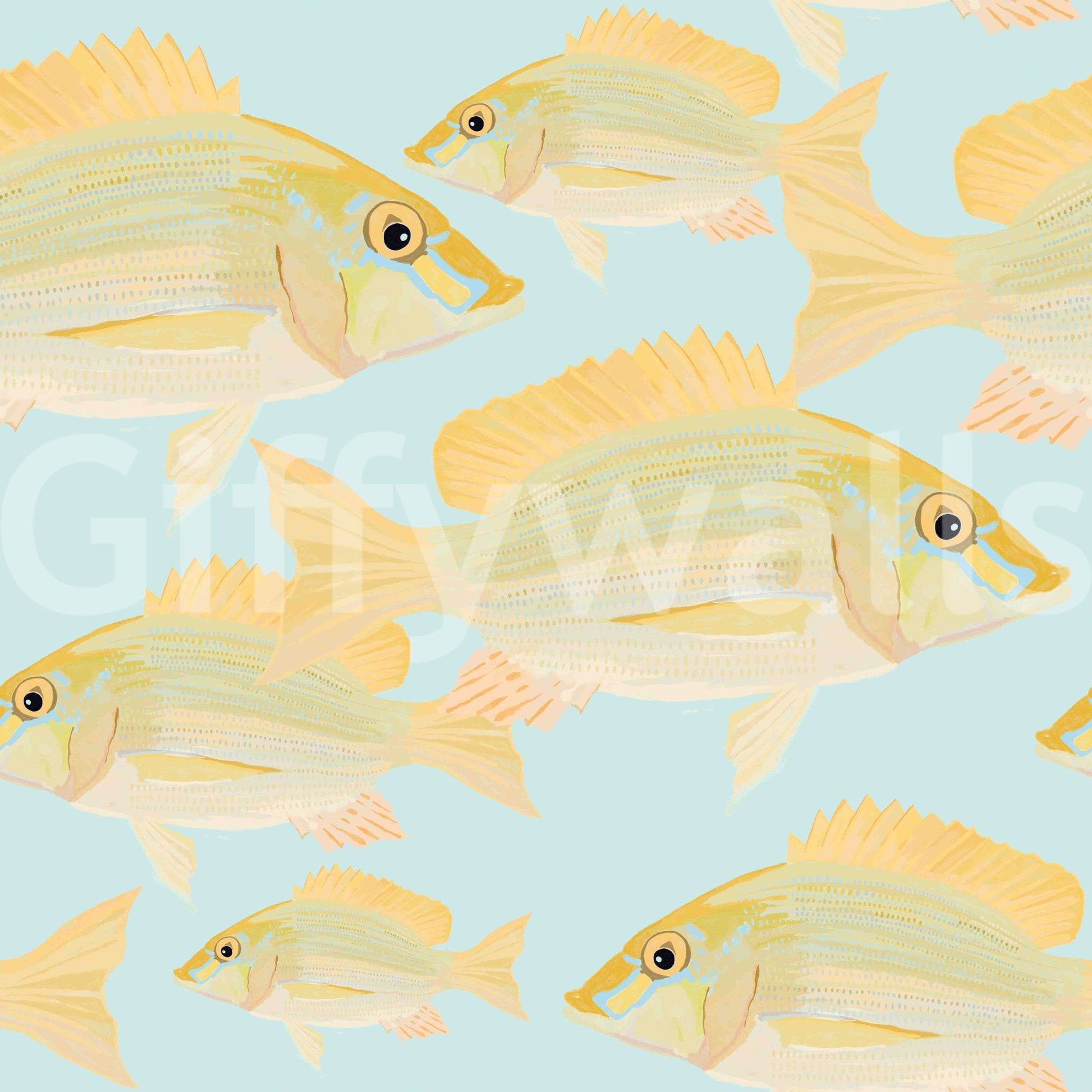 Bathroom decorated with Sand Bream marine wallpaper

