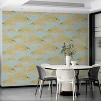 Wallpaper with aquatic Sand Bream design in blue tones

