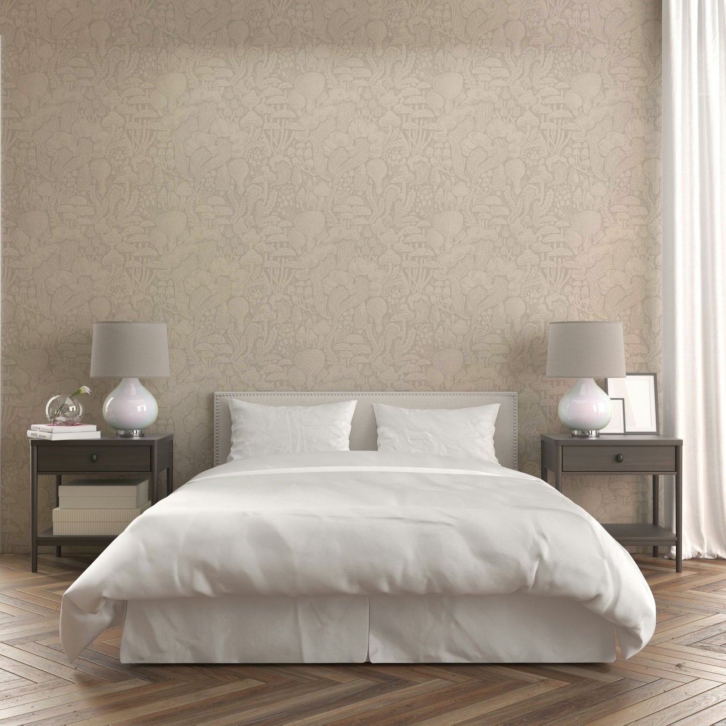 Subtle sand fungi forest wallpaper for rooms

