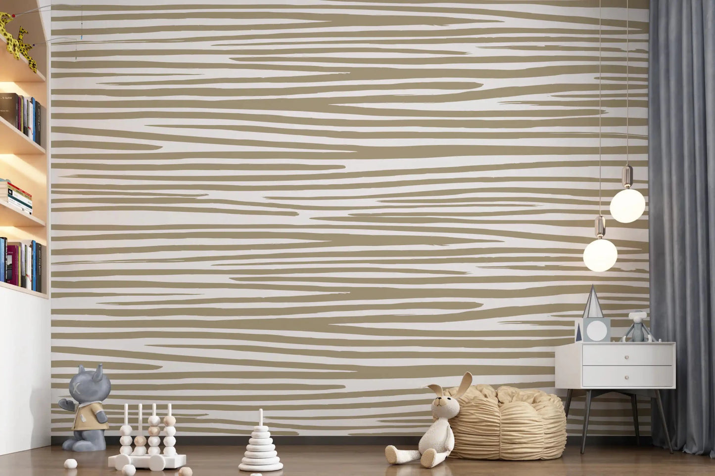Close view of Sand Stripe Flow Wall Mural with flowing beige stripe texture