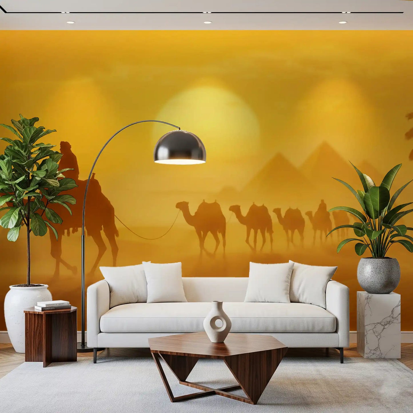 Panoramic dune view in Desert Caravan wall mural with soft haze, GD9325