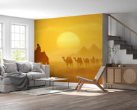Hallway styled in Sands of Time wall mural with camel silhouettes, GD9325