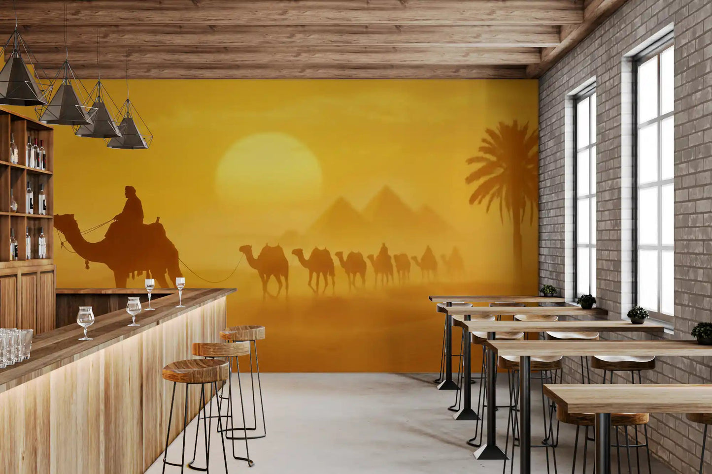 Sunlit dunes define Sands of Time wall mural with caravan detail, GD9325