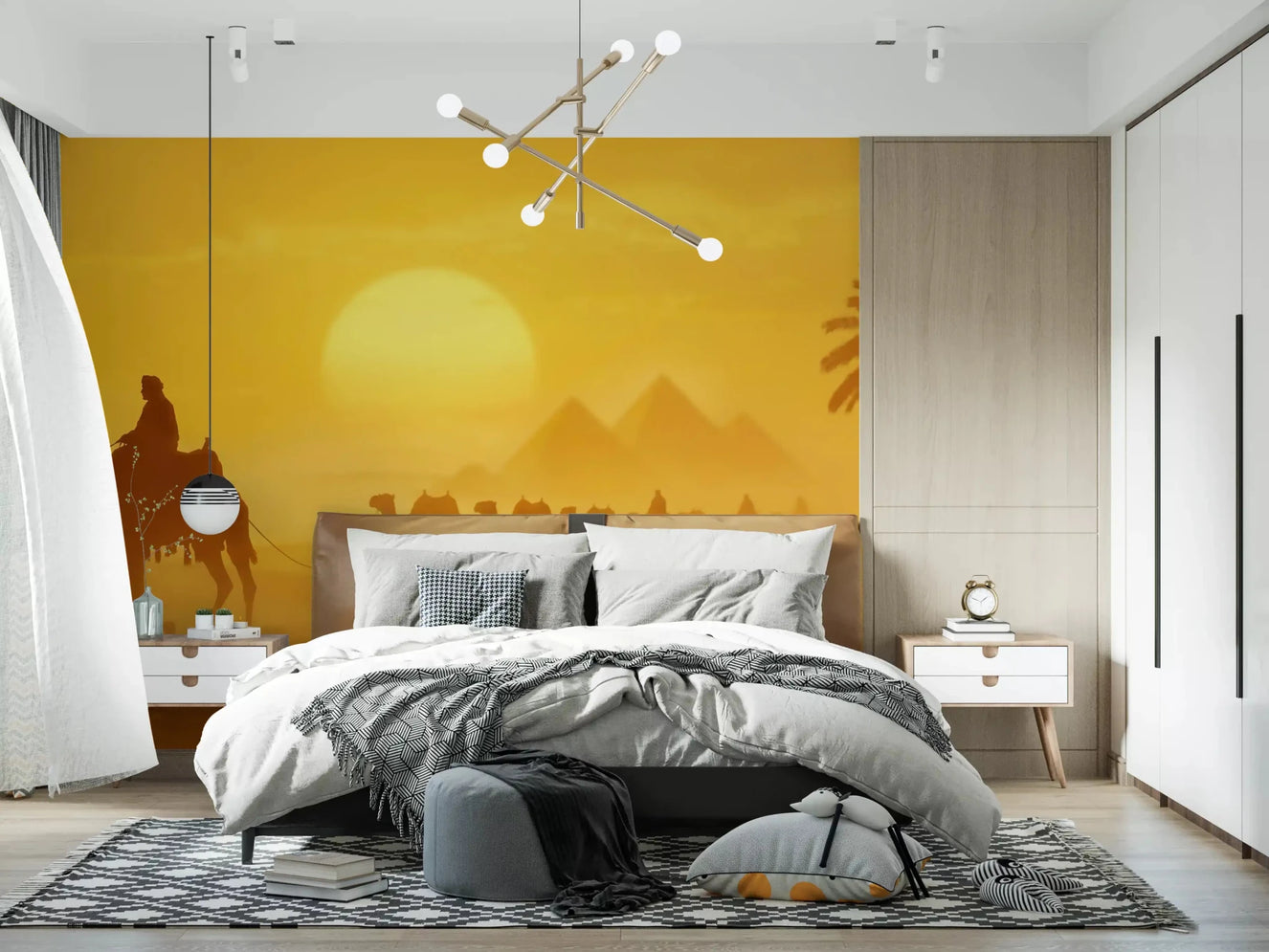 Bedroom featuring Golden Desert wall mural in warm sunset tones