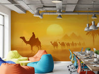 Office wall with Desert Caravan wall mural and glowing horizon, GD9325