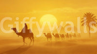 Wide horizon and camels in Golden Desert Caravan wall mural, GD9325