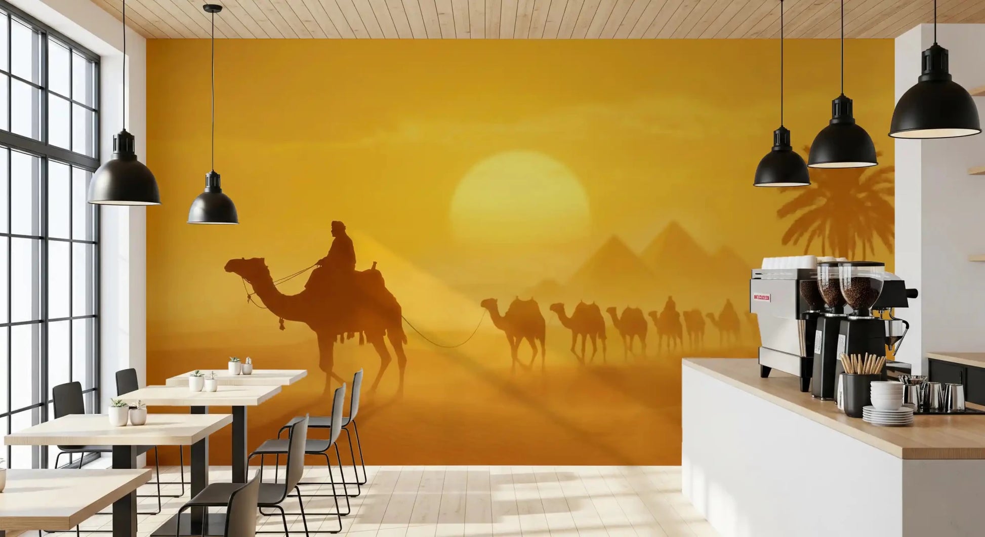 Warm amber landscape in Golden Desert Caravan wall mural design, GD9325