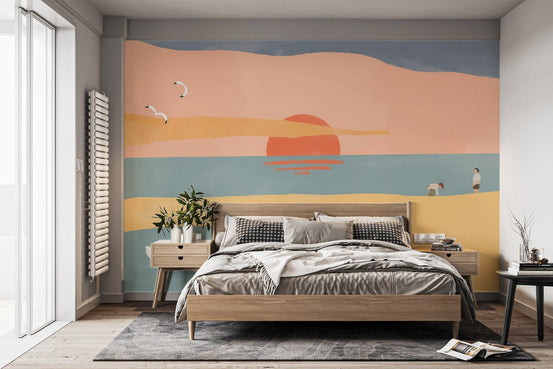 Peaceful Sandy Sunrise wallpaper mural for serene bedroom walls. C224