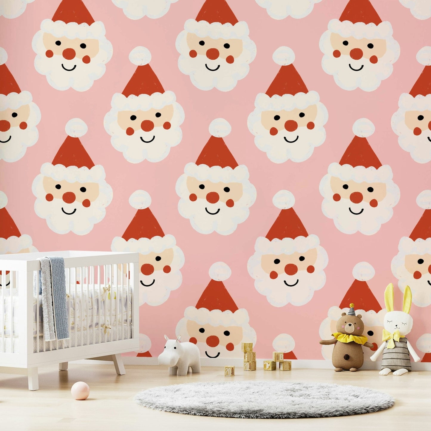 Playful art style of Santa Smiles Wallpaper for rooms.