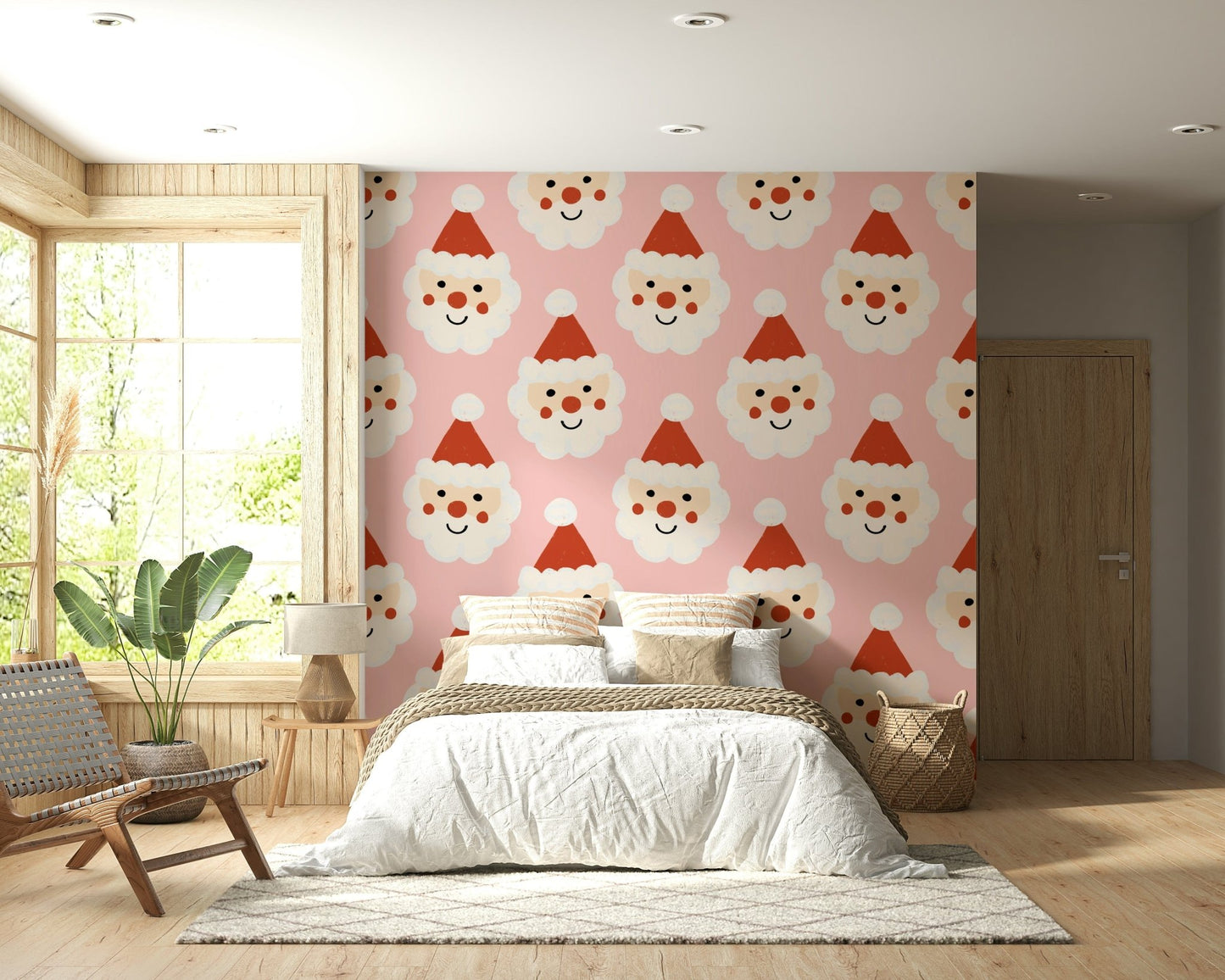 Repeating happy Santa on the Santa Smiles Wallpaper print.