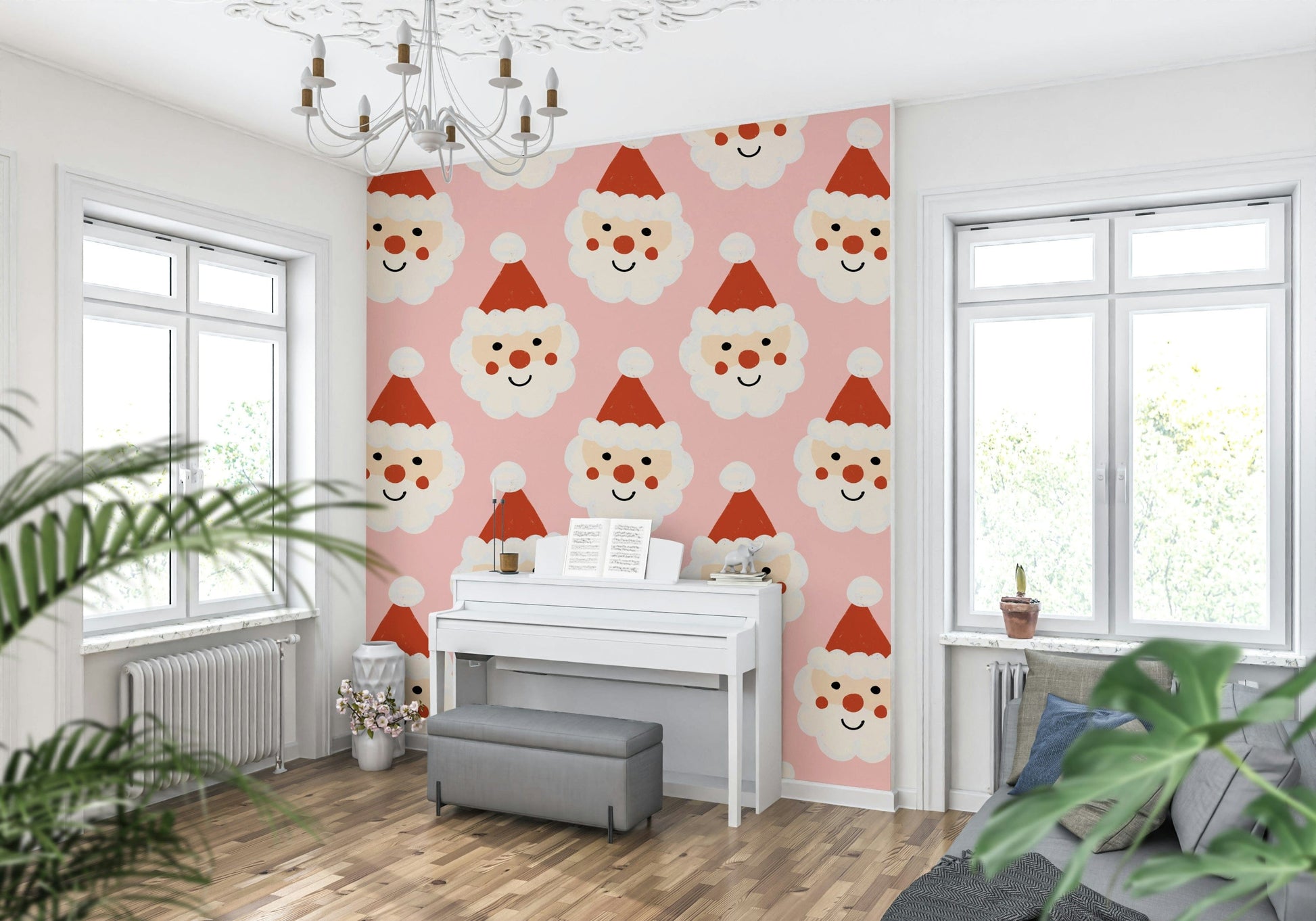 Merry and bright Santa Smiles Wallpaper for homes.