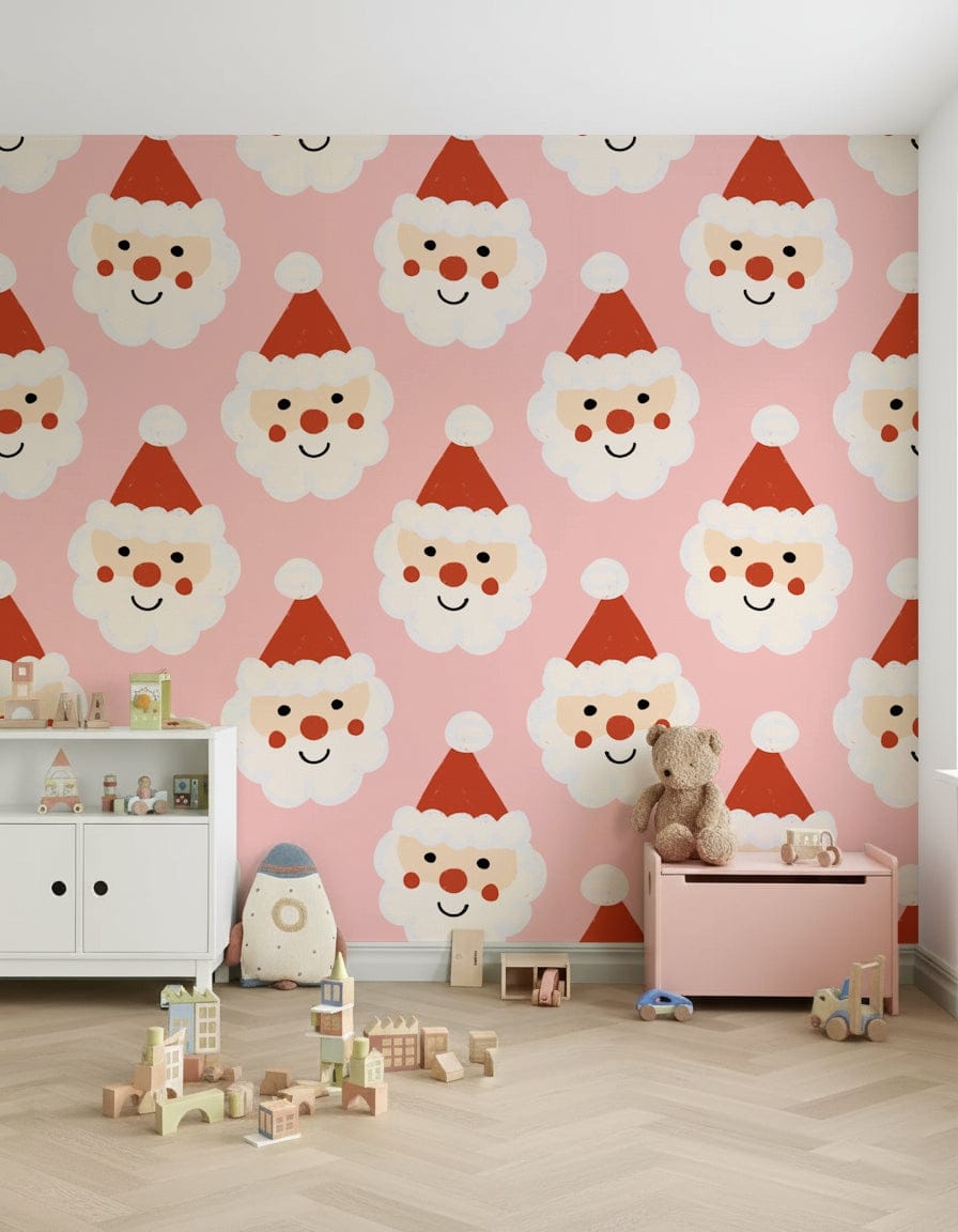 Cartoon Santa heads on the Santa Smiles Wallpaper theme.