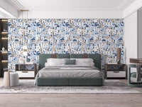 Santorini-themed patterned wallpaper for interiors
