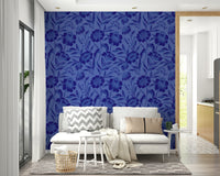 The image features various stylized flowers and leaves.
