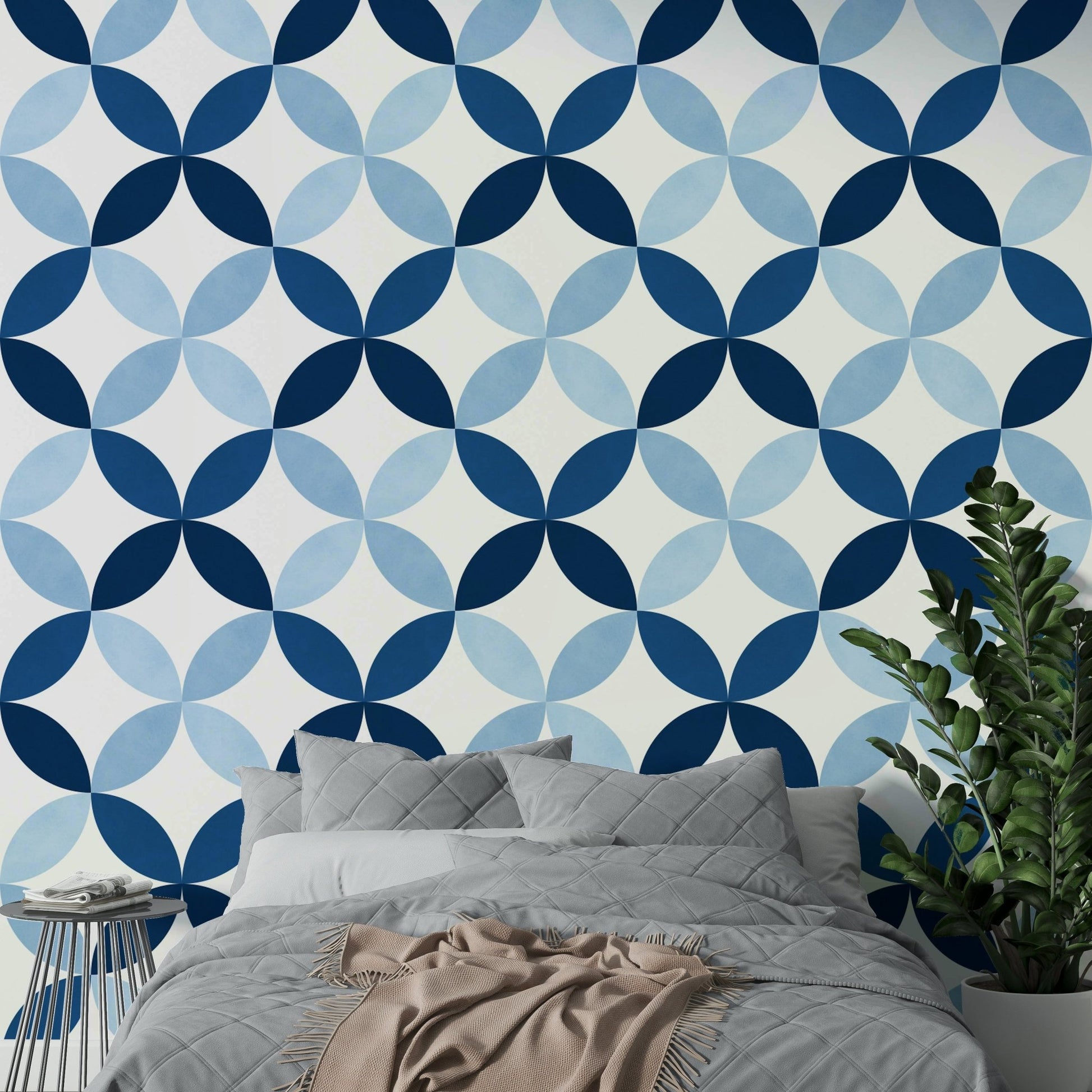 A room decorated with the Sapphire Petals wallpaper.

