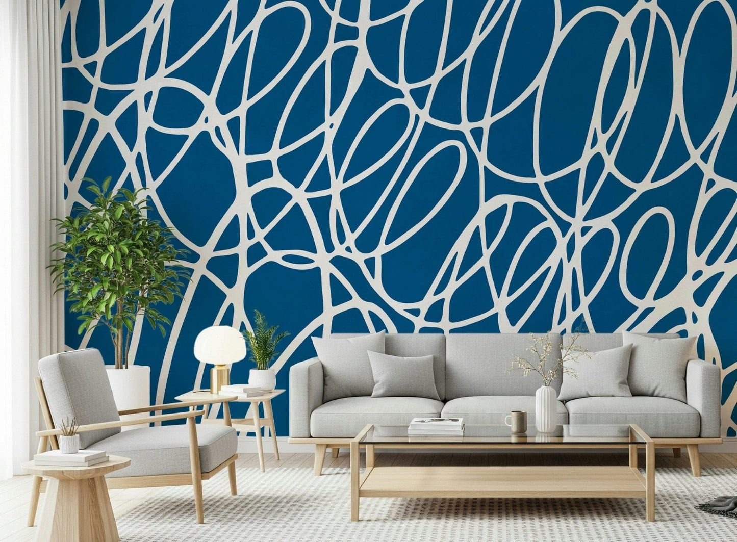Navy abstract Sapphire Scribbles wallpaper creative scribble style home decor.