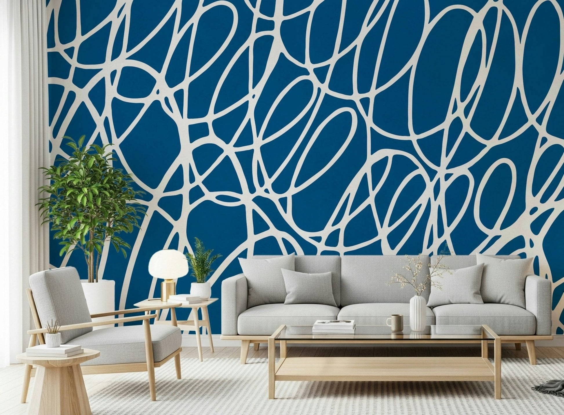 Navy abstract Sapphire Scribbles wallpaper creative scribble style home decor.