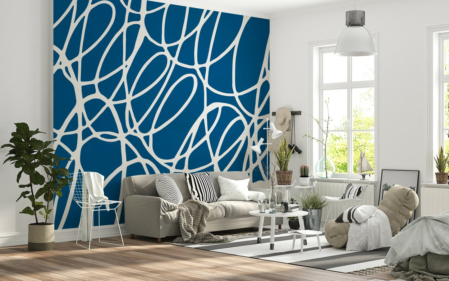 Contemporary Sapphire Scribbles wallpaper mural vibrant scribble visual texture.