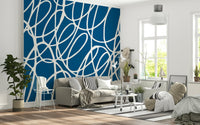 Contemporary Sapphire Scribbles wallpaper mural vibrant scribble visual texture.