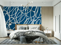 Funky Sapphire Scribbles wall covering contemporary doodle graphic design.