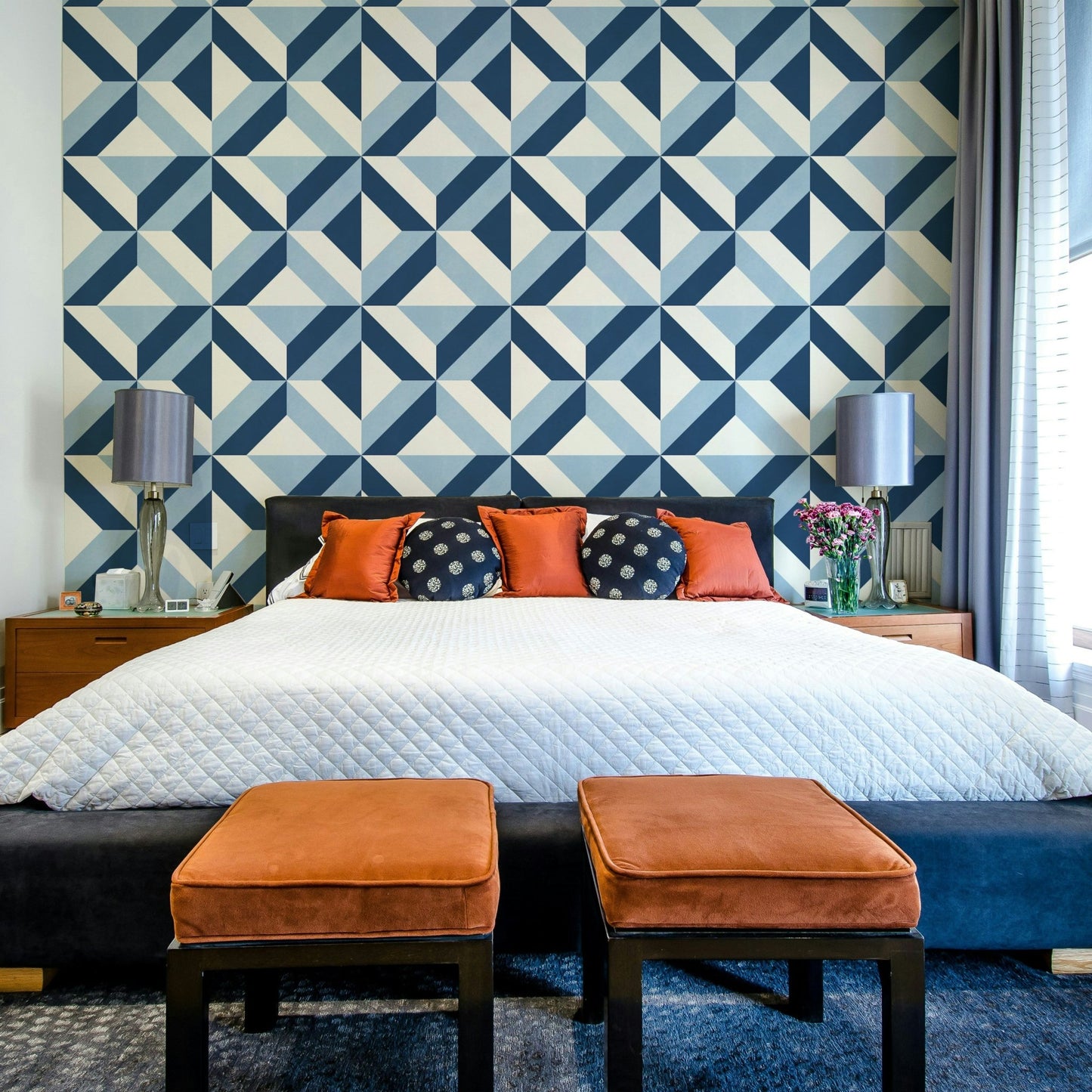The image shows an artistic impression of a serene square pattern with sapphire tones. GD3436

