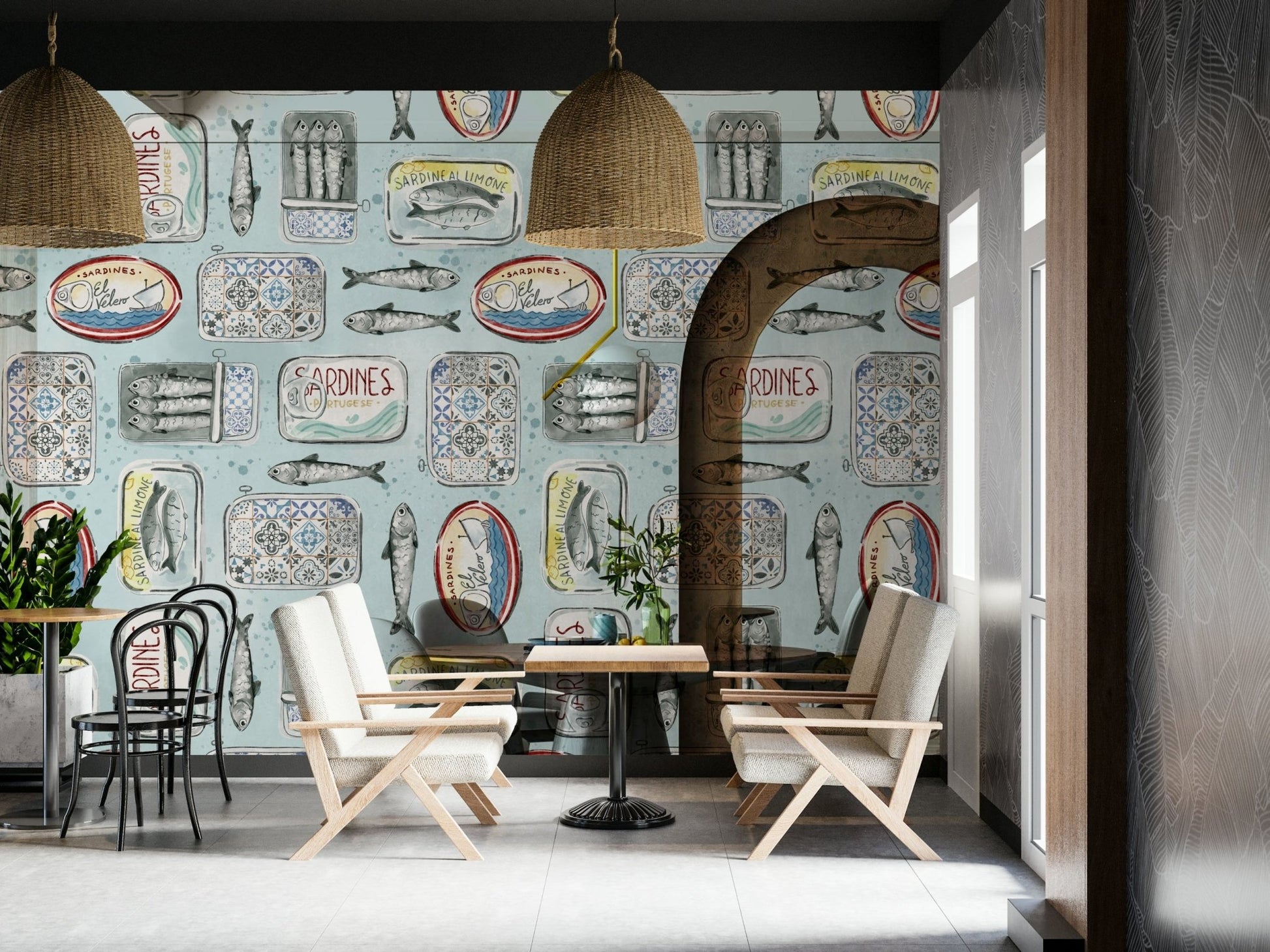 sardine art wallpaper for food space