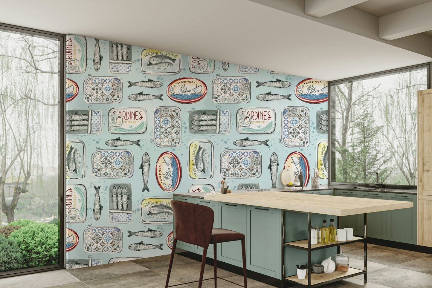 sardine can wallpaper for cafe walls