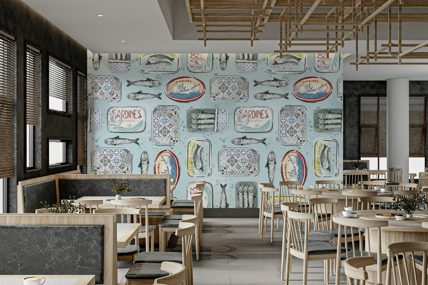 hand-drawn sardines wallpaper for walls
