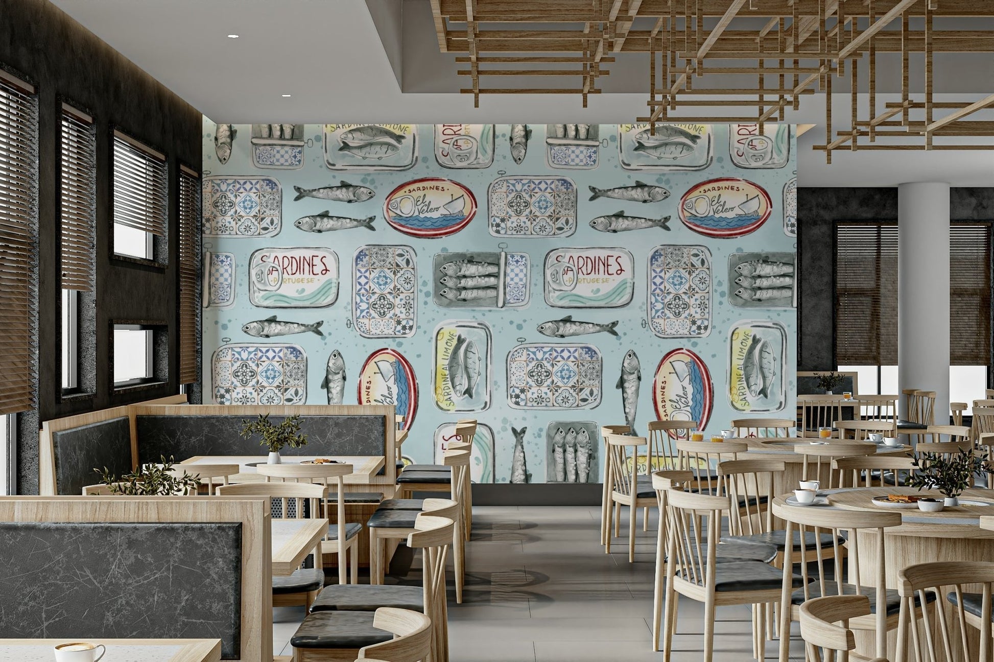 hand-drawn sardines wallpaper for walls