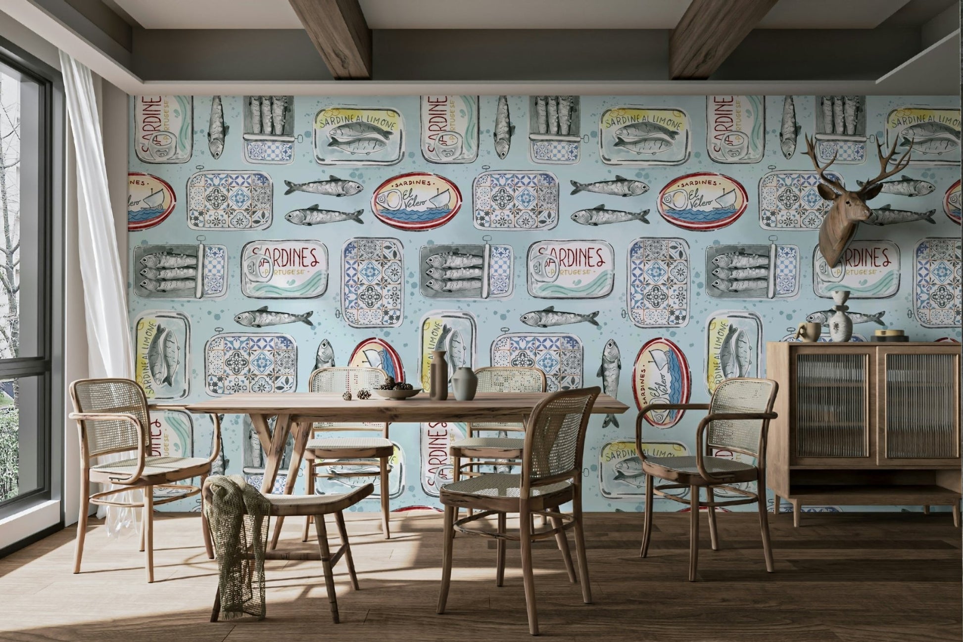 vintage sardines wall murals for cafe