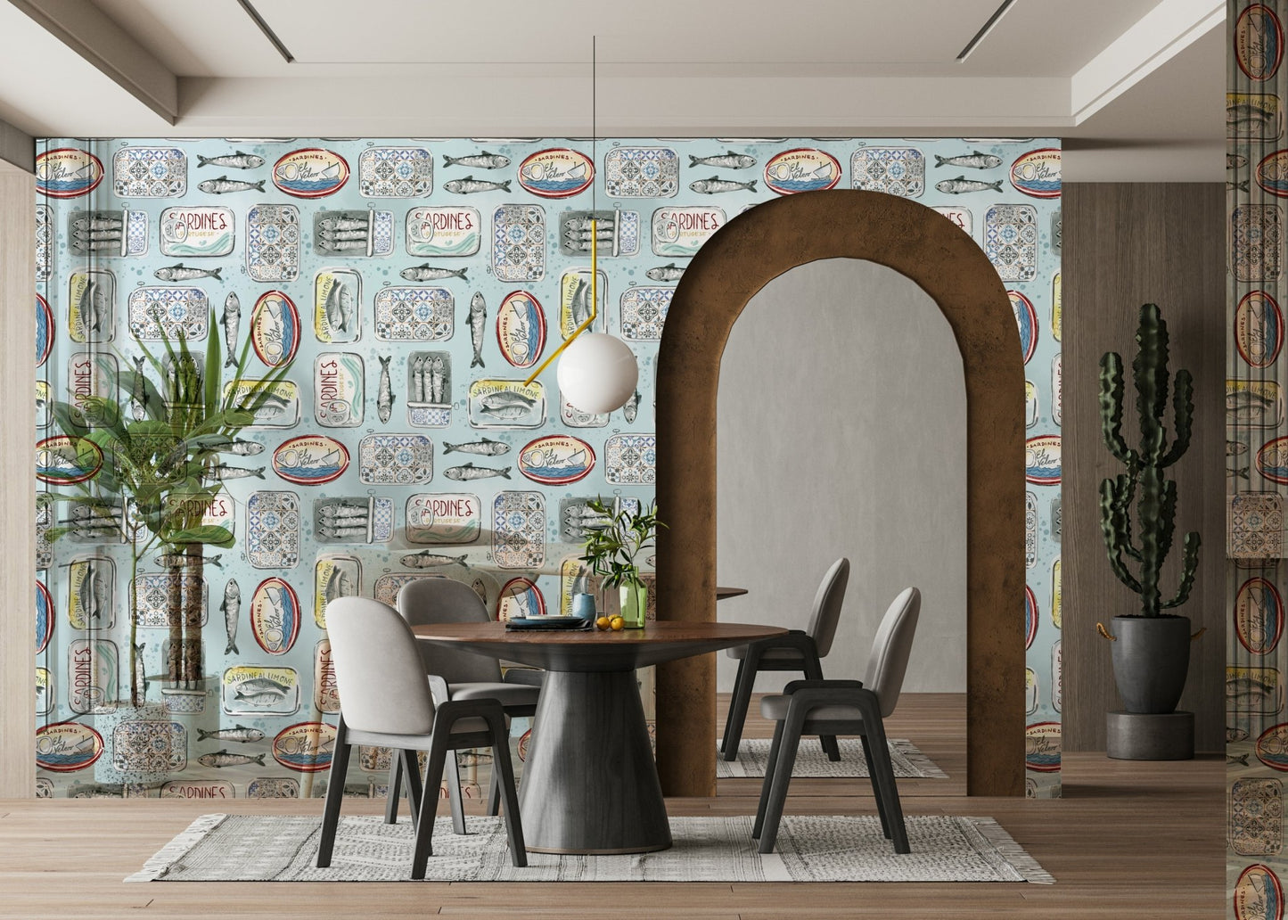 cafe fish tin mural in soft tones GD077