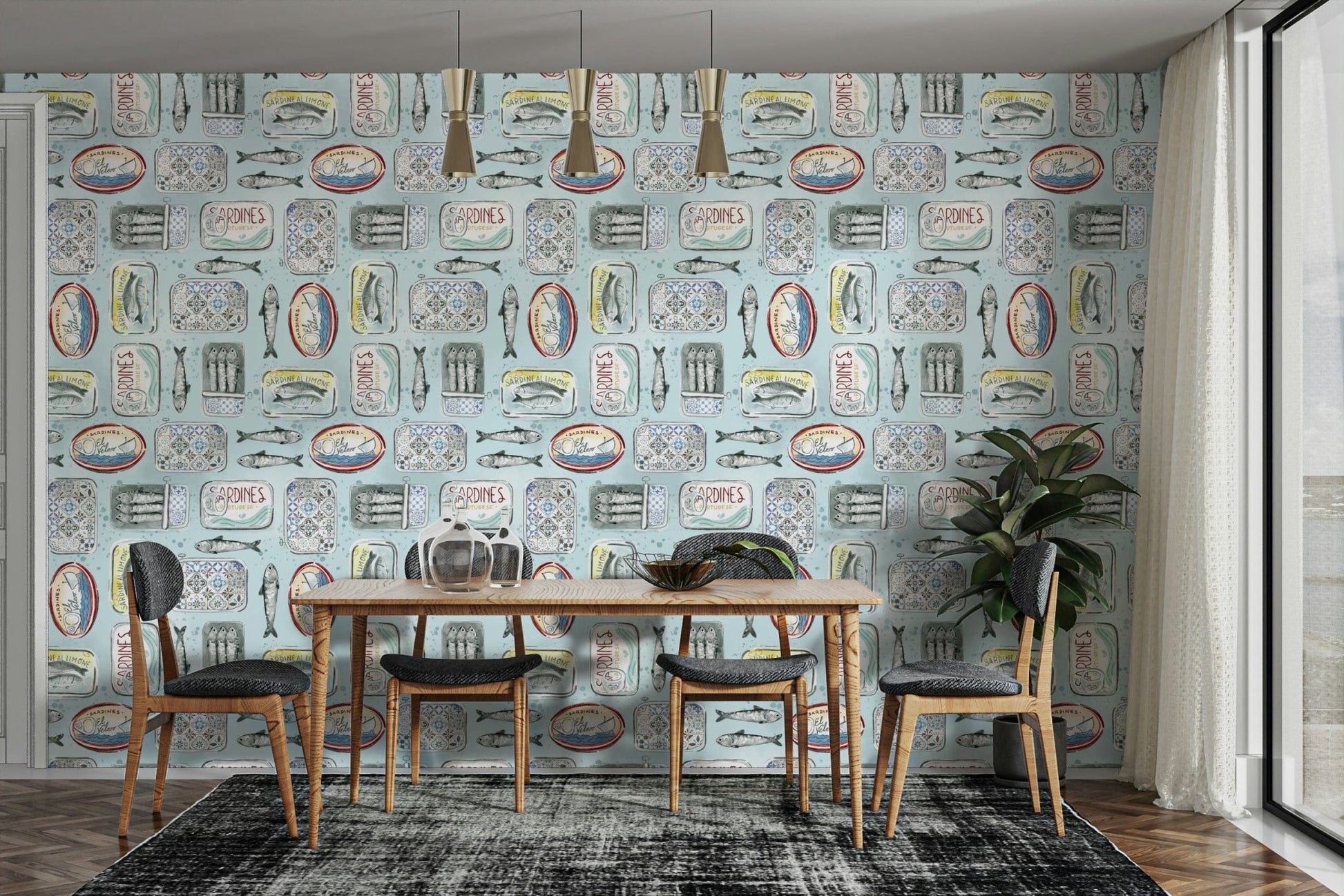 hand drawn sardines cafe wallpaper GD077