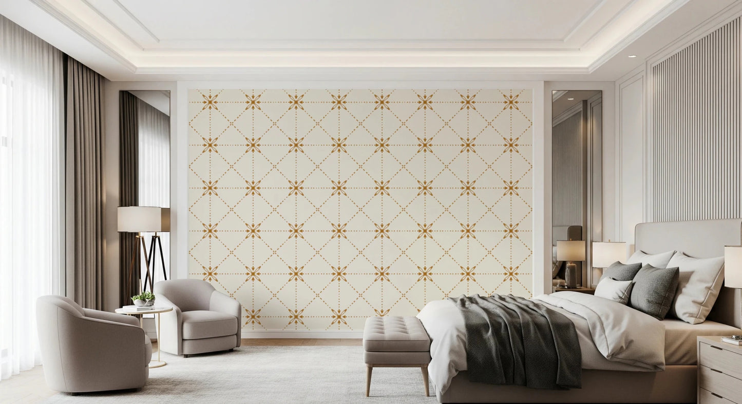 Light-toned surface with Latticed Flower Stitch gold wallpaper flow