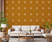 Living room styled in latticed flower stitch gold wallpaper, GD8776
