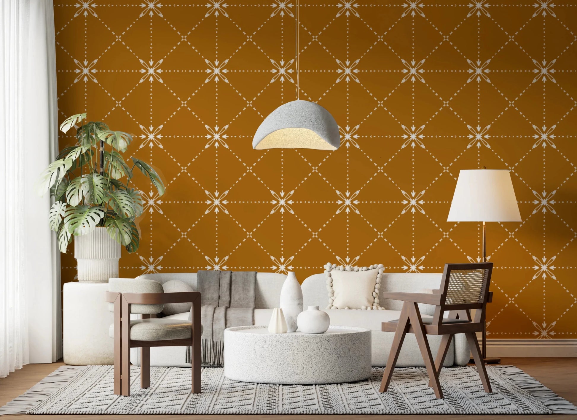 Living room using latticed flower stitch gold wallpaper, GD8776