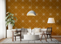 Living room using latticed flower stitch gold wallpaper, GD8776