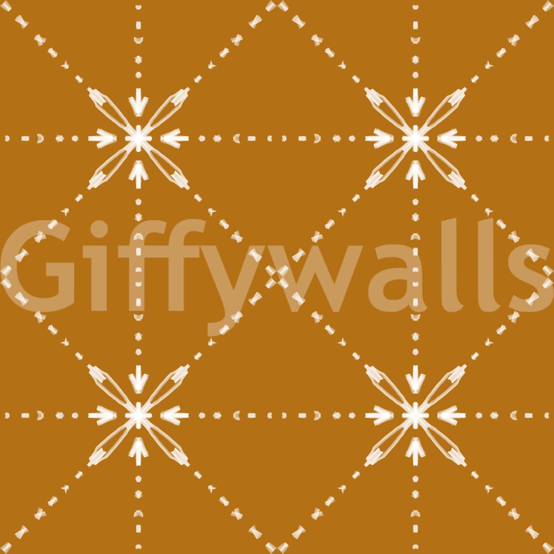 Minimal Sashiko Hana-Goshi pattern on mustard wallpaper, GD8776