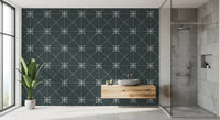 Outer space wallpaper with sashiko-inspired floral lattice and crisp repeat pattern, GD8777