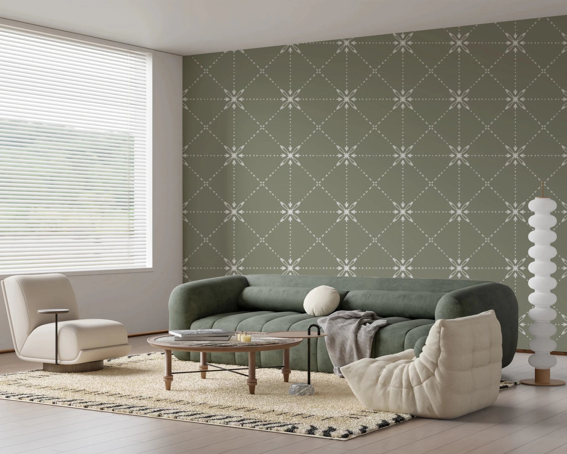 Geometric floral lattice on Latticed Flower Sage Wallpaper with soft contrast