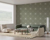 Geometric floral lattice on Latticed Flower Sage Wallpaper with soft contrast