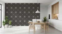 Geometric stitch layout on Latticed Flower Silhouette Wallpaper design