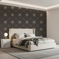 White stitched lattice on Sashiko Hana-Goshi Silhouette Wallpaper surface