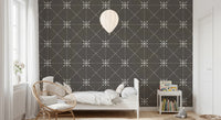 Dark grounded wall in Sashiko Hana-Goshi Wallpaper with white detail
