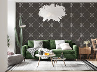 Hallway featuring Sashiko Hana-Goshi Wallpaper and geometric flower lattice