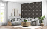 Living room with Latticed Flower Wallpaper in deep silhouette tone